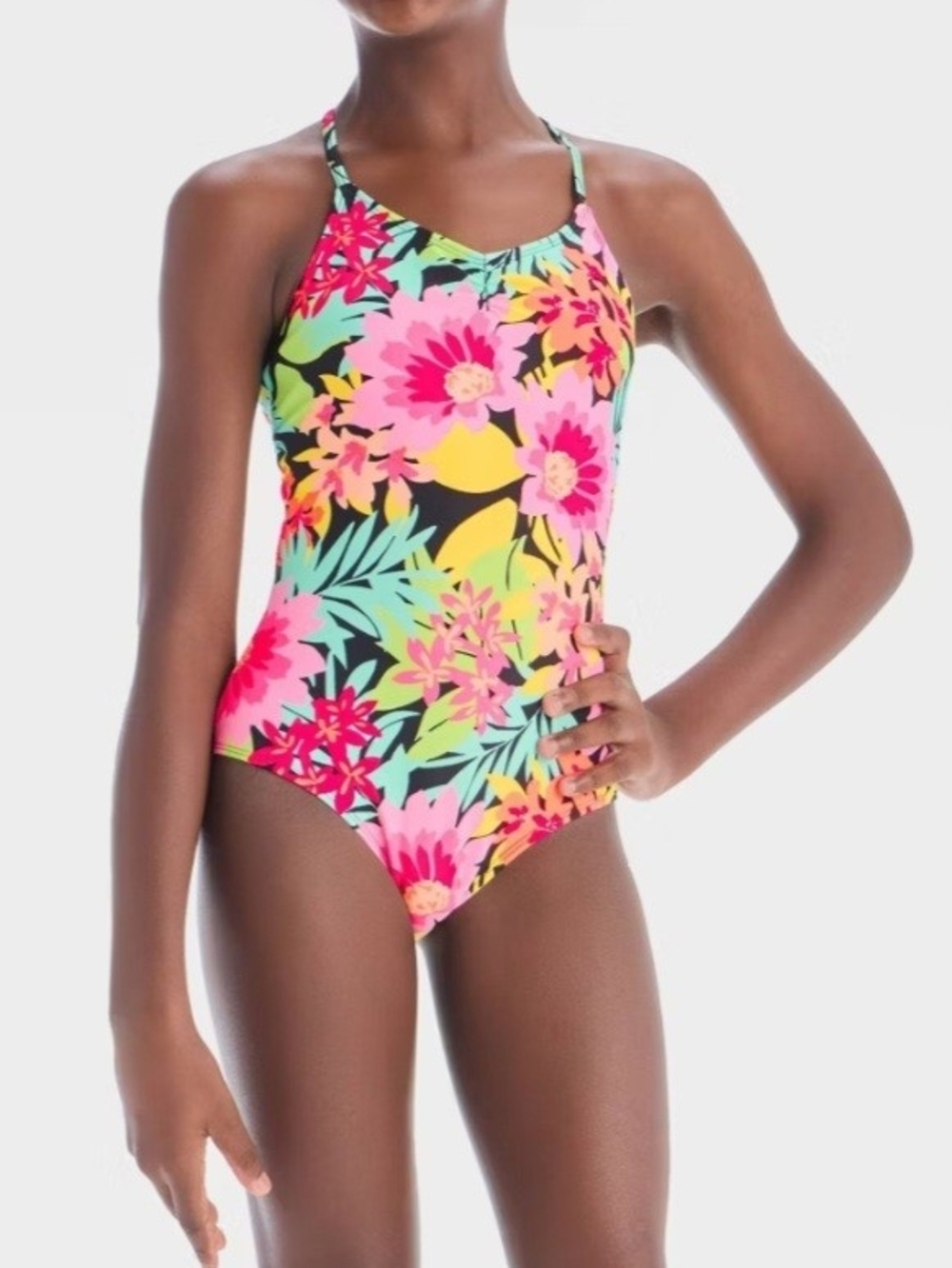 Girls' Sunrise Blooms Floral Printed One Piece Swimsuit art class Sz S(6/7) M(8)